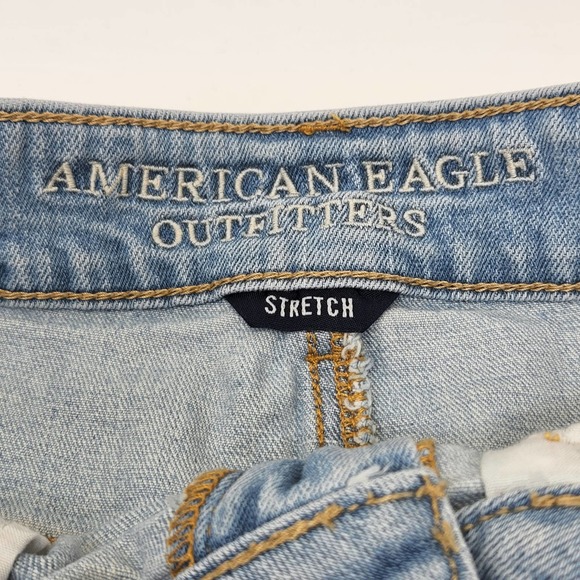 American Eagle Womens Hi Rise Shortie Jean Shorts Size 6 Distressed Lace Stretch - Picture 3 of 5